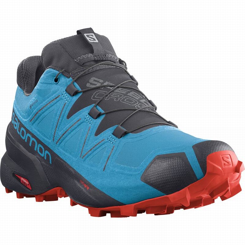 Men's Salomon SPEEDCROSS 5 GORE-TEX Trail Running Shoes Blue / Black | US-YMEG732