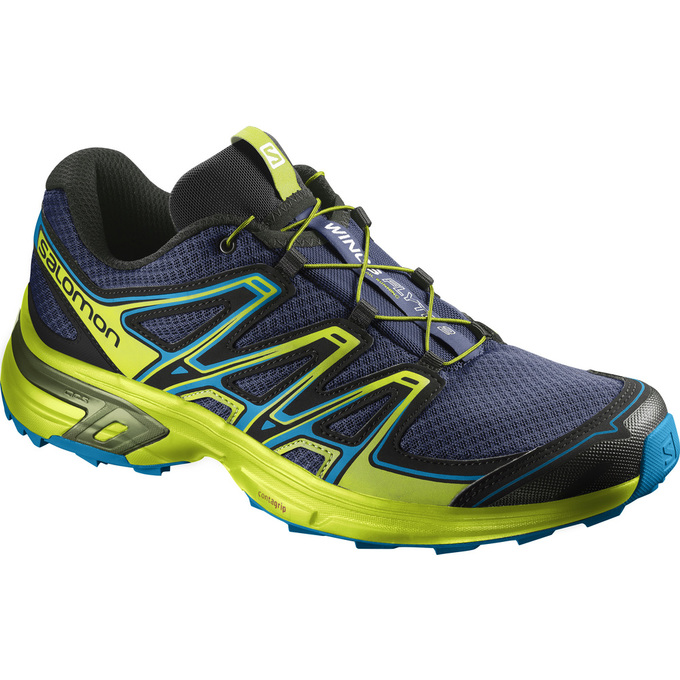 Men\'s Salomon WINGS FLYTE 2 Trail Running Shoes Navy / Yellow | US-GPYA975