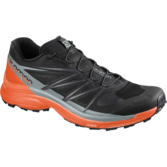 Men\'s Salomon WINGS PRO 3 Trail Running Shoes Black / Grey / Orange | US-YQJG205