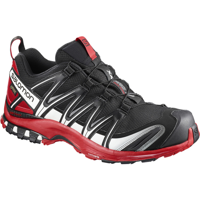 Men\'s Salomon XA PRO 3D GTX Trail Running Shoes Black / Red | US-WBUN974