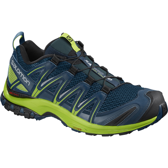 Men\'s Salomon XA PRO 3D Trail Running Shoes Dark Blue / Green | US-KPGV549