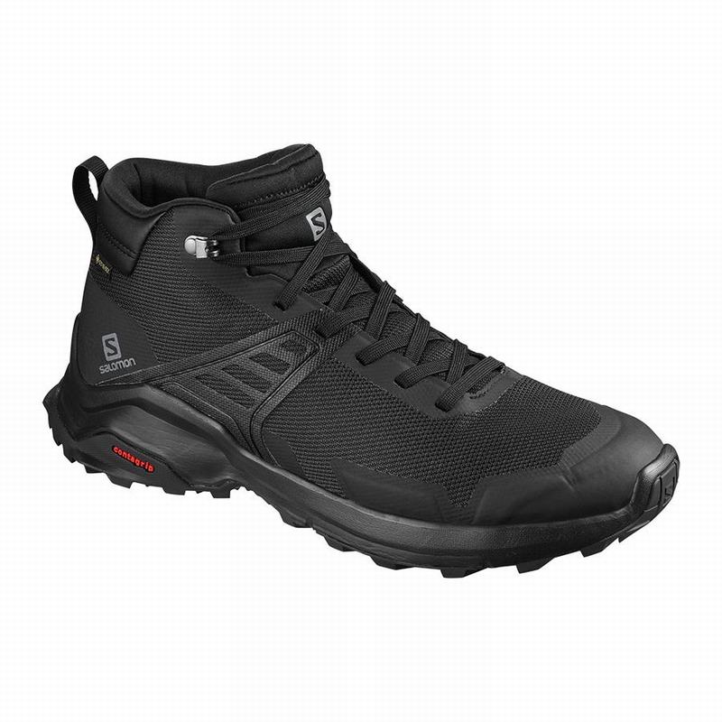 Men\'s Salomon X RAISE MID GORE-TEX Hiking Shoes Black | US-HSQZ256