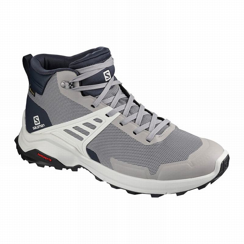 Men\'s Salomon X RAISE MID GORE-TEX Hiking Shoes Grey / Navy | US-LAWB987