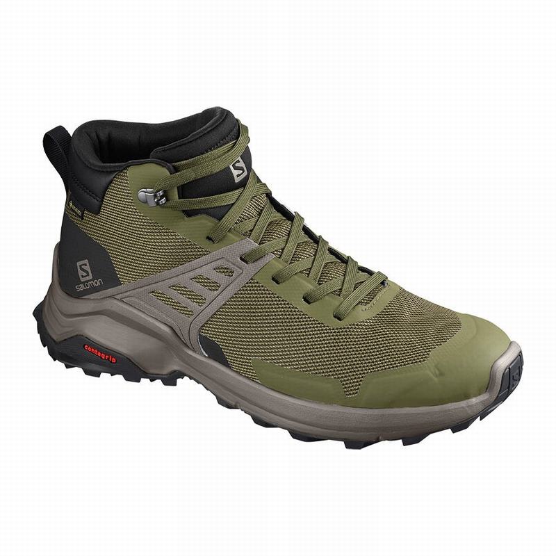 Men\'s Salomon X RAISE MID GORE-TEX Hiking Shoes Olive / Black | US-LHER823