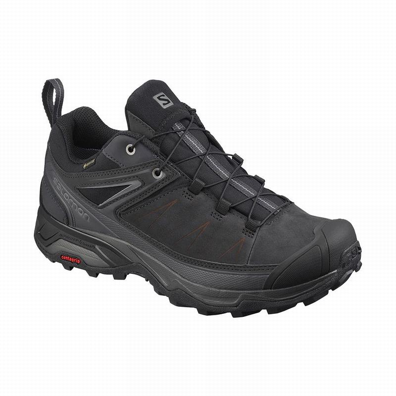 Men\'s Salomon X ULTRA 3 LEATHER GORE-TEX Hiking Shoes Black | US-RXMO459