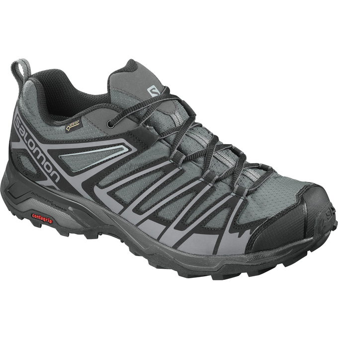 Men\'s Salomon X ULTRA 3 PRIME GTX Hiking Shoes Silver / Black | US-BJCD427