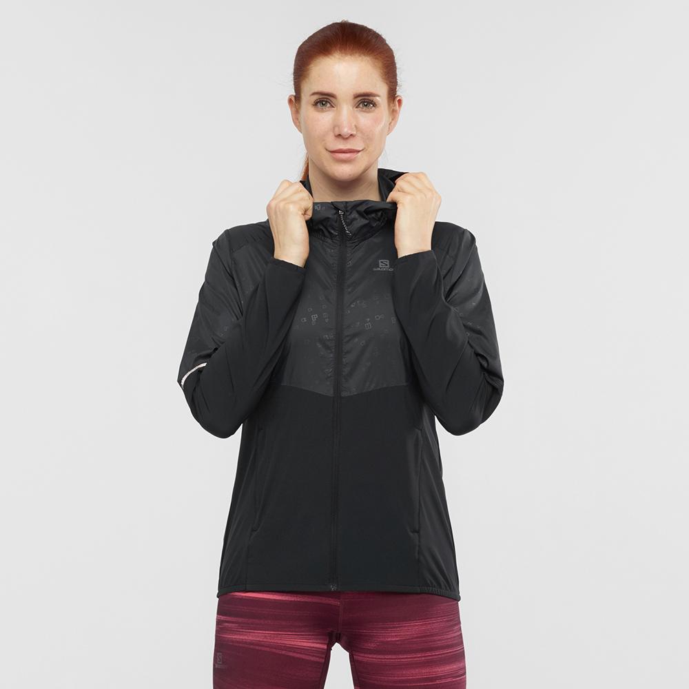 Women's Salomon AGILE FZ HOODIE W Jackets Black | US-RDCA204