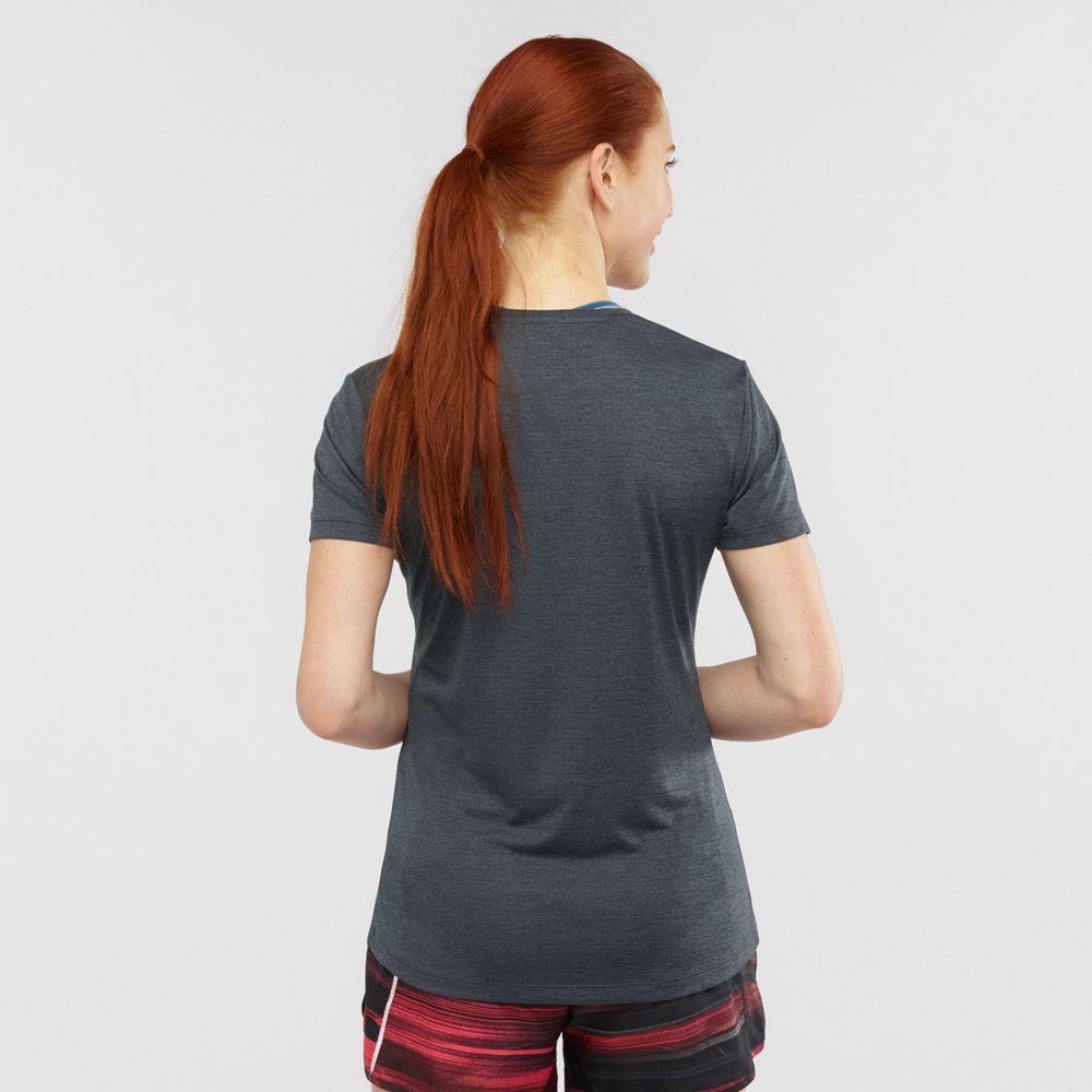 Women's Salomon AGILE Road Running Short Sleeve T Shirts Black | US-IVAG741