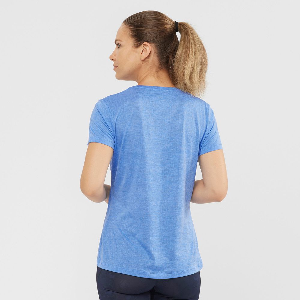 Women's Salomon AGILE Road Running Short Sleeve T Shirts Blue | US-ZLYJ436