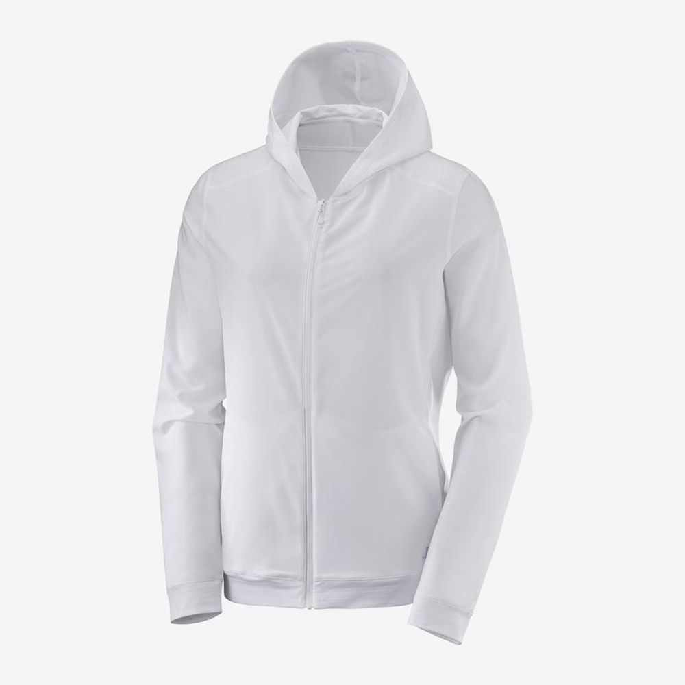 Women's Salomon COMET FULL-ZIP HOODED Midlayers White | US-TFLG217