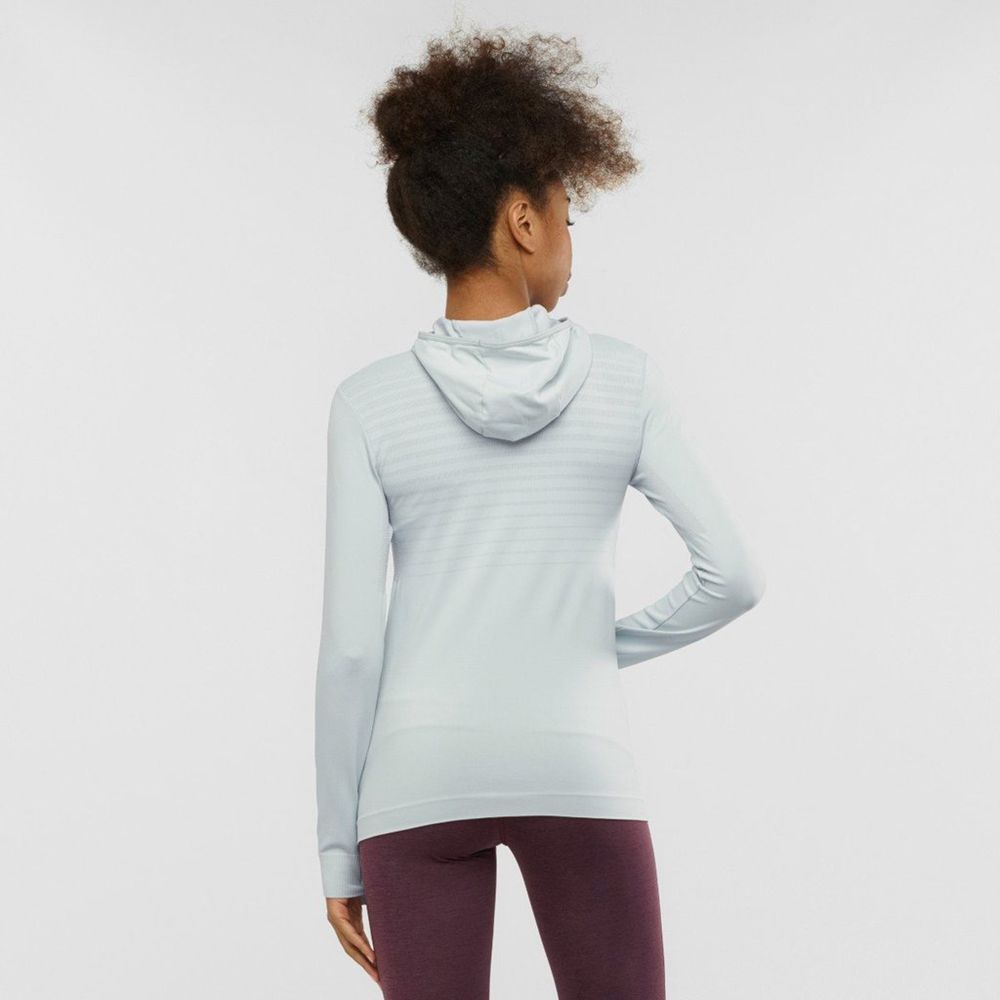 Women's Salomon COMET SEAMLESS HOODIE Midlayers Azure | US-KZLH735