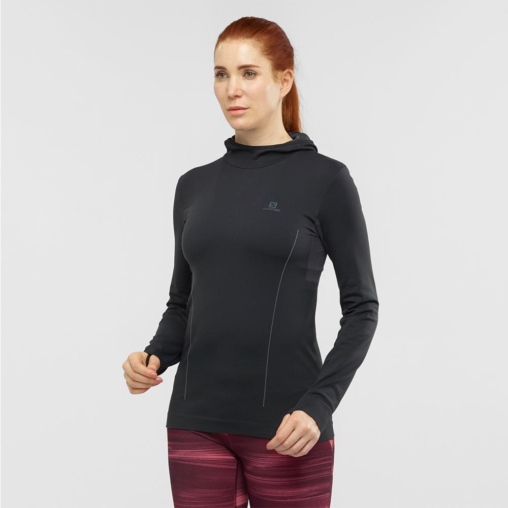 Women's Salomon COMET SEAMLESS W Hoodie Black | US-CYPE260