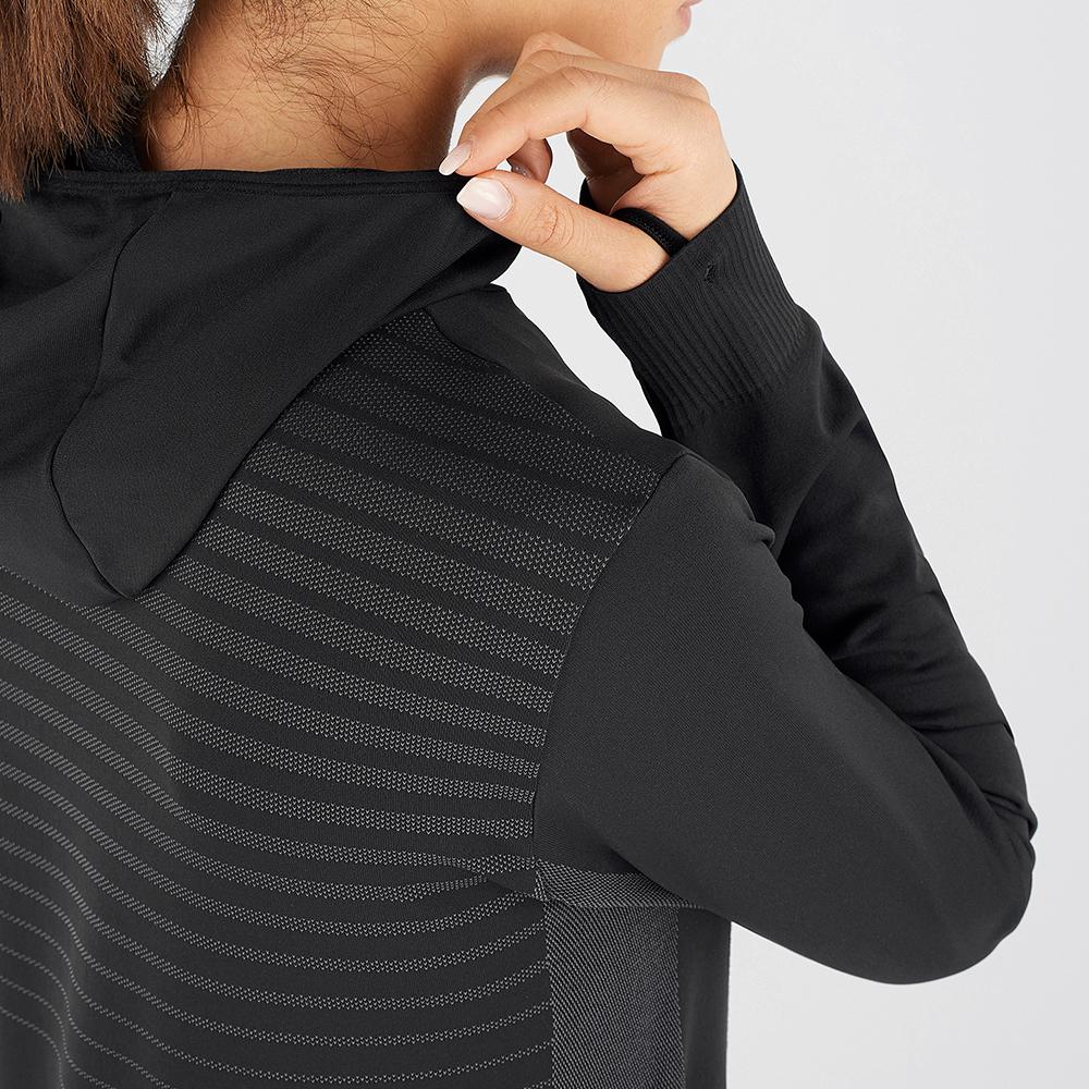 Women's Salomon COMET SEAMLESS W Hoodie Black | US-CYPE260