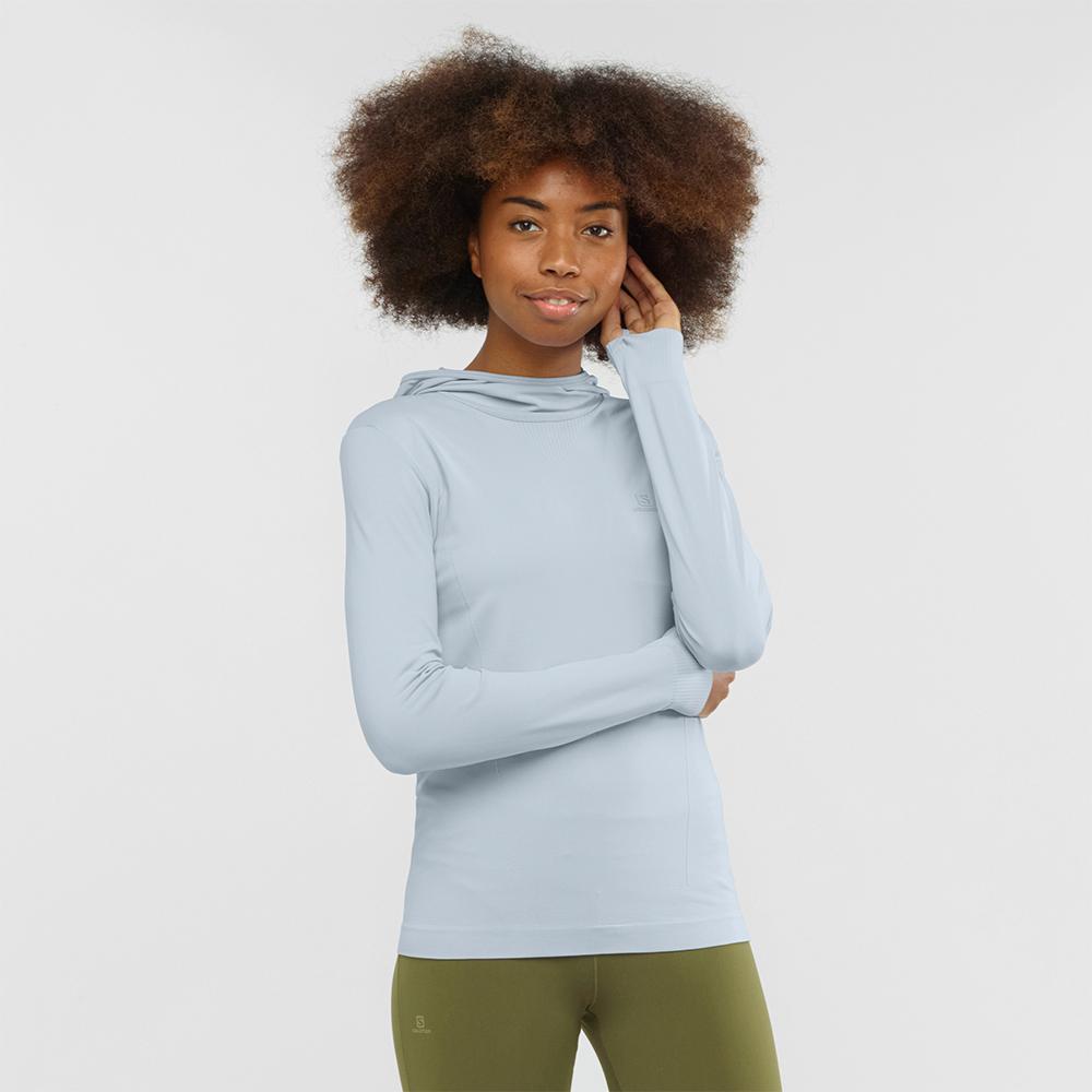 Women's Salomon COMET SEAMLESS W Hoodie Blue | US-HLGR712