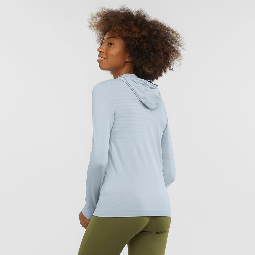 Women's Salomon COMET SEAMLESS W Hoodie Blue | US-HLGR712