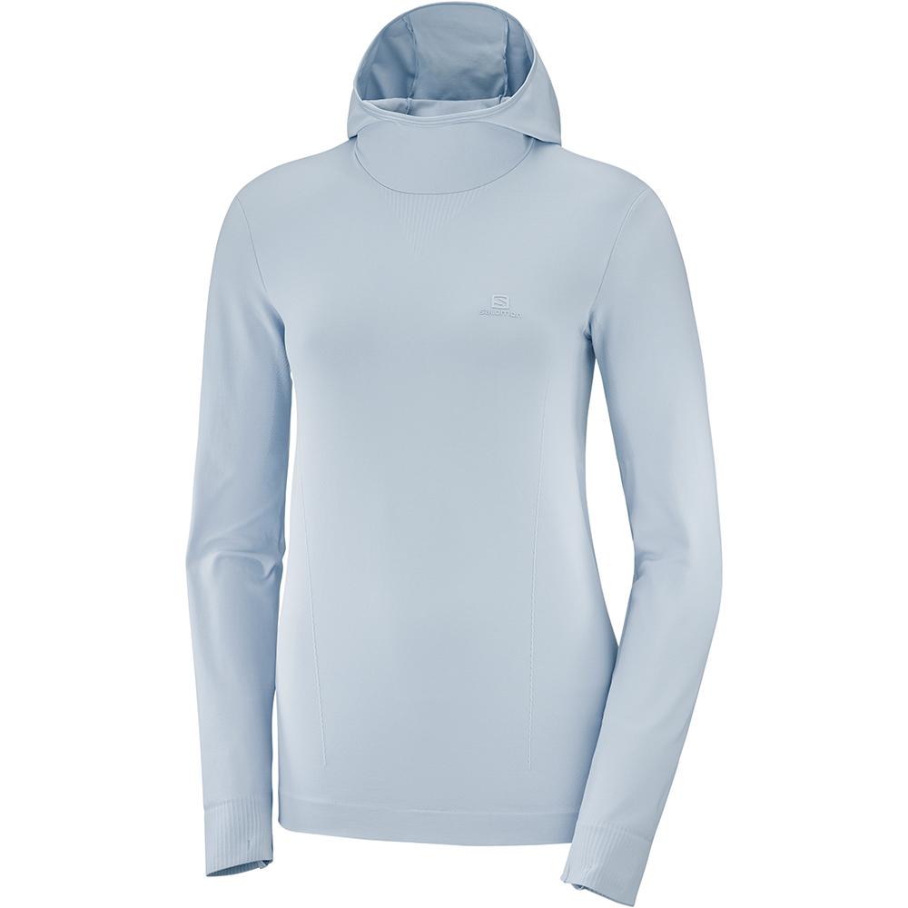 Women\'s Salomon COMET SEAMLESS W Hoodie Blue | US-HLGR712