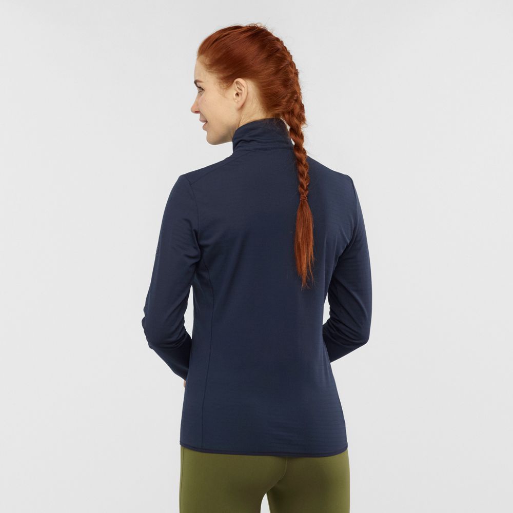 Women's Salomon ESSENTIAL LIGHTWARM Full Zip Jacket Midlayers Navy | US-EDLP425