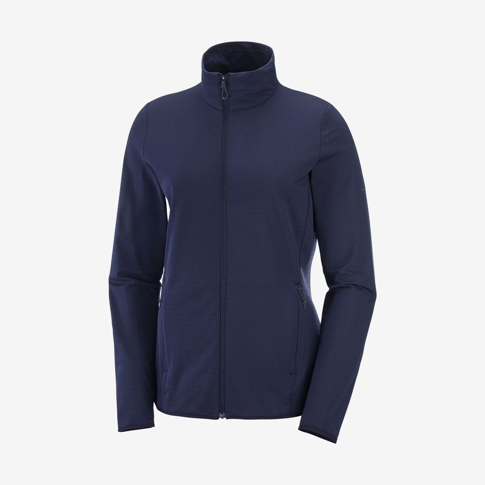 Women's Salomon ESSENTIAL LIGHTWARM Full Zip Jacket Midlayers Navy | US-EDLP425