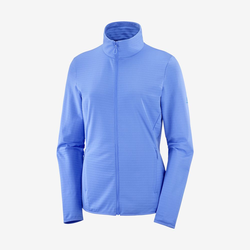 Women's Salomon ESSENTIAL LIGHTWARM Full Zip Midlayer Jacket Midlayers Blue | US-QKPL193