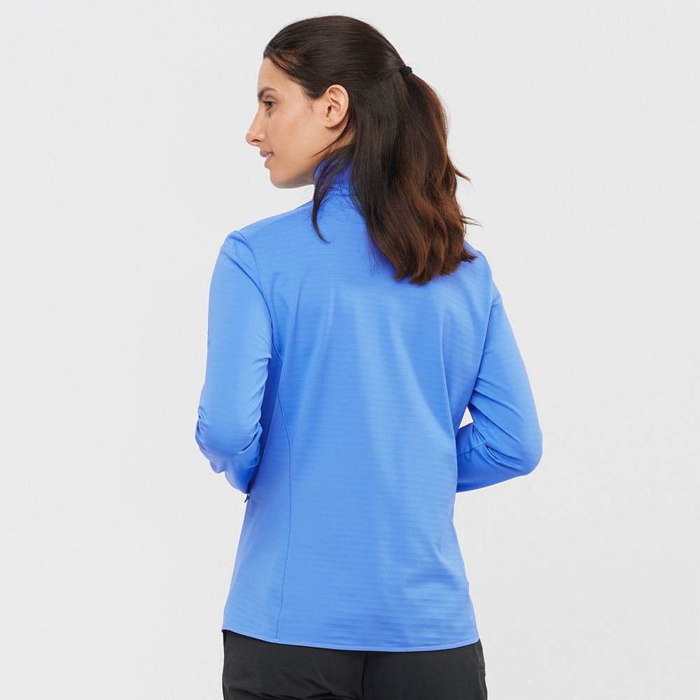 Women's Salomon ESSENTIAL LIGHTWARM Full Zip Midlayer Jacket Midlayers Blue | US-QKPL193