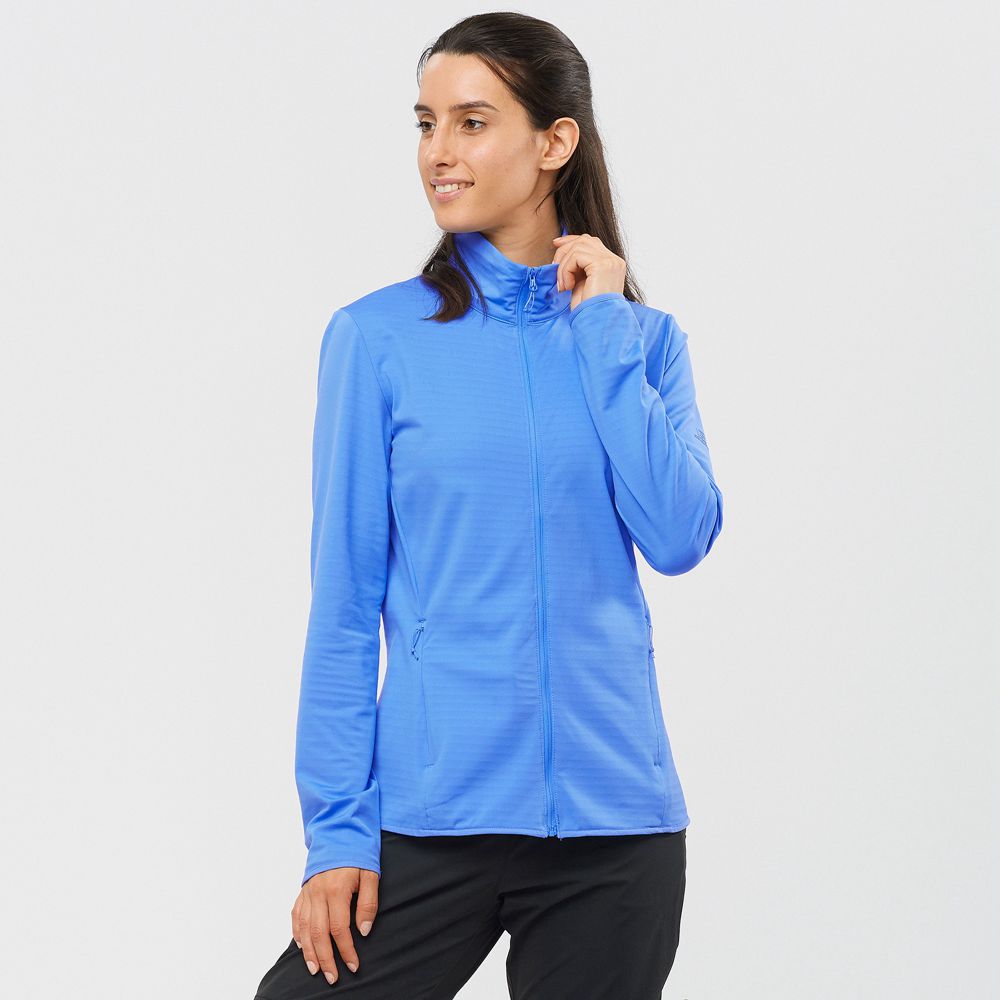 Women\'s Salomon ESSENTIAL LIGHTWARM Full Zip Midlayer Jacket Midlayers Blue | US-QKPL193