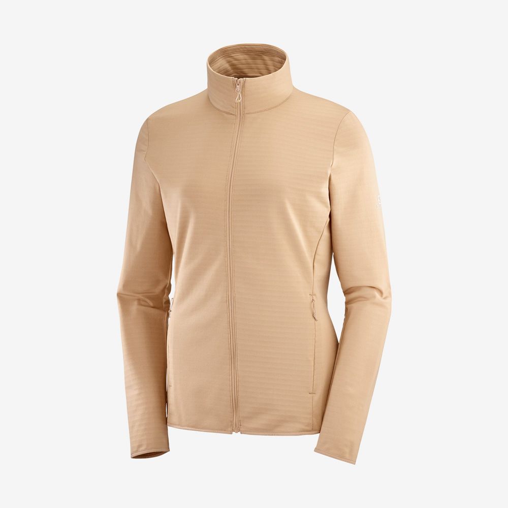 Women's Salomon ESSENTIAL LIGHTWARM Full Zip Jacket Midlayers Beige | US-ZOJS518