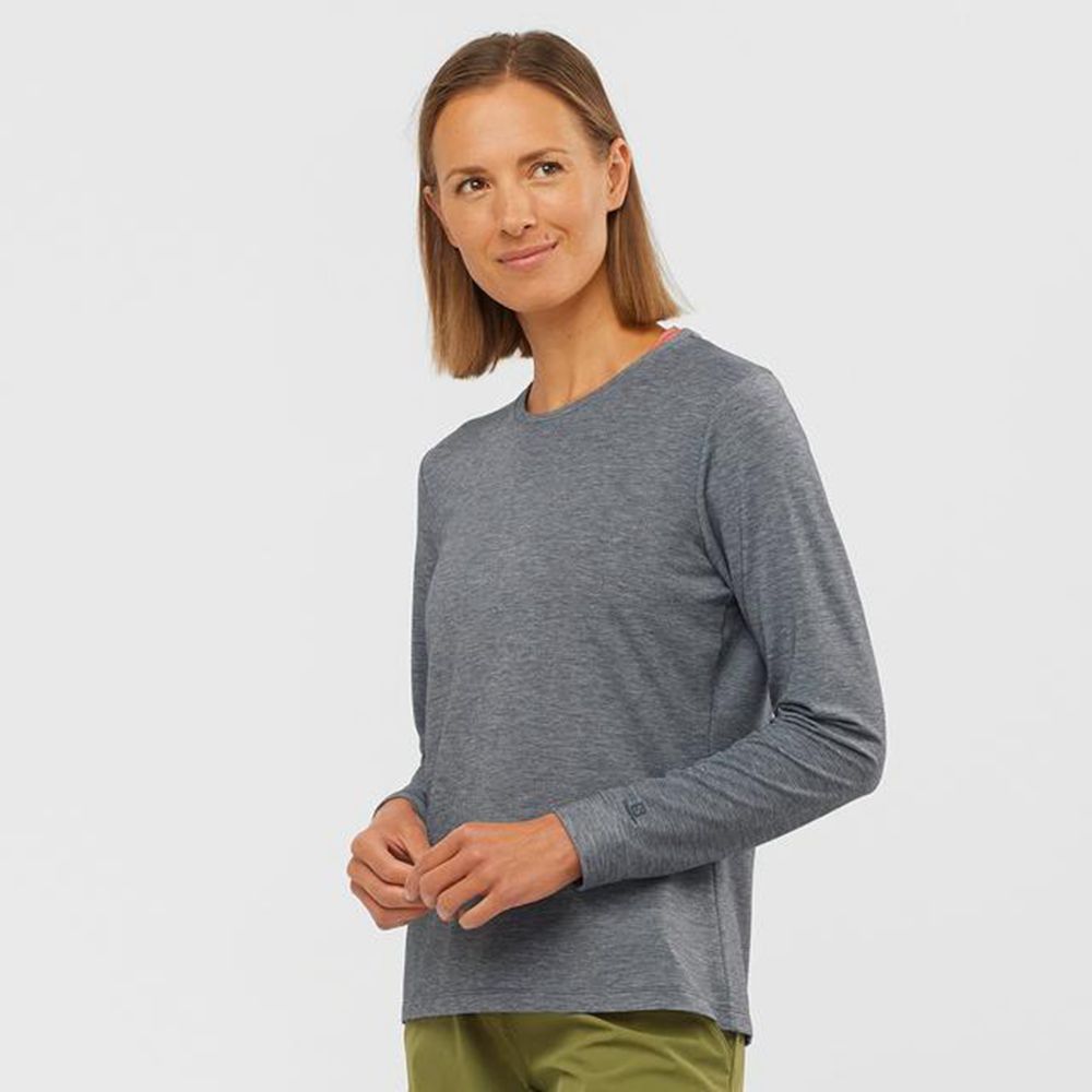 Women's Salomon ESSENTIAL LONG SLEEVE Midlayers Black | US-KIUV942