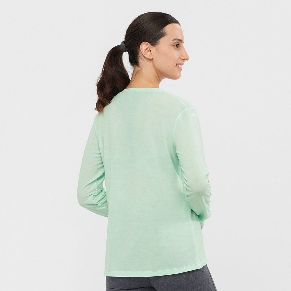 Women's Salomon ESSENTIAL LONG SLEEVE Midlayers Black | US-KIUV942