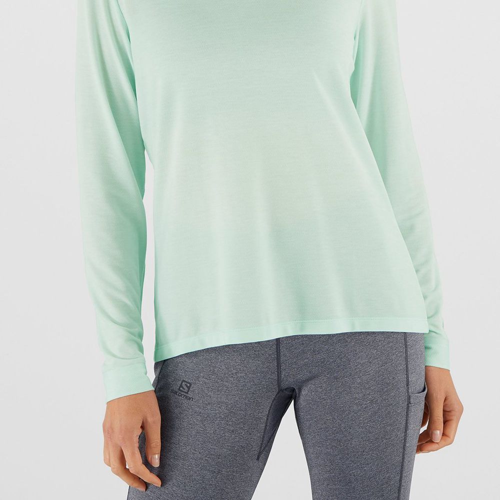 Women's Salomon ESSENTIAL LONG SLEEVE Midlayers Black | US-KIUV942