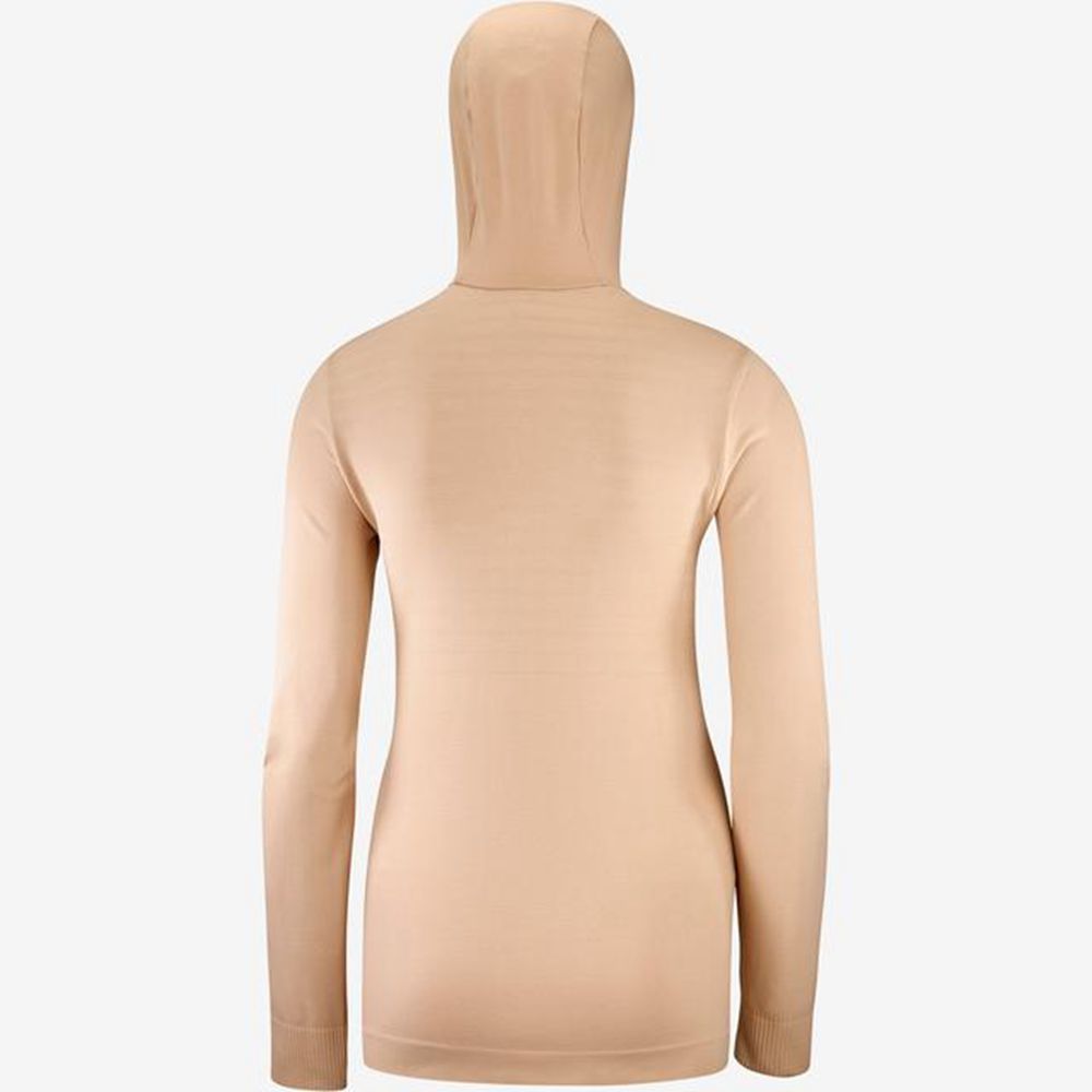 Women's Salomon ESSENTIAL SEAMLESS HOODIE Midlayers Beige | US-GNQE364