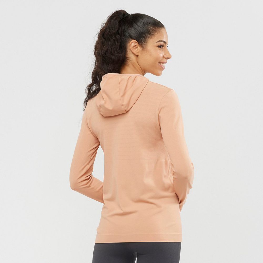 Women's Salomon ESSENTIAL SEAMLESS HOODIE Midlayers Beige | US-GNQE364