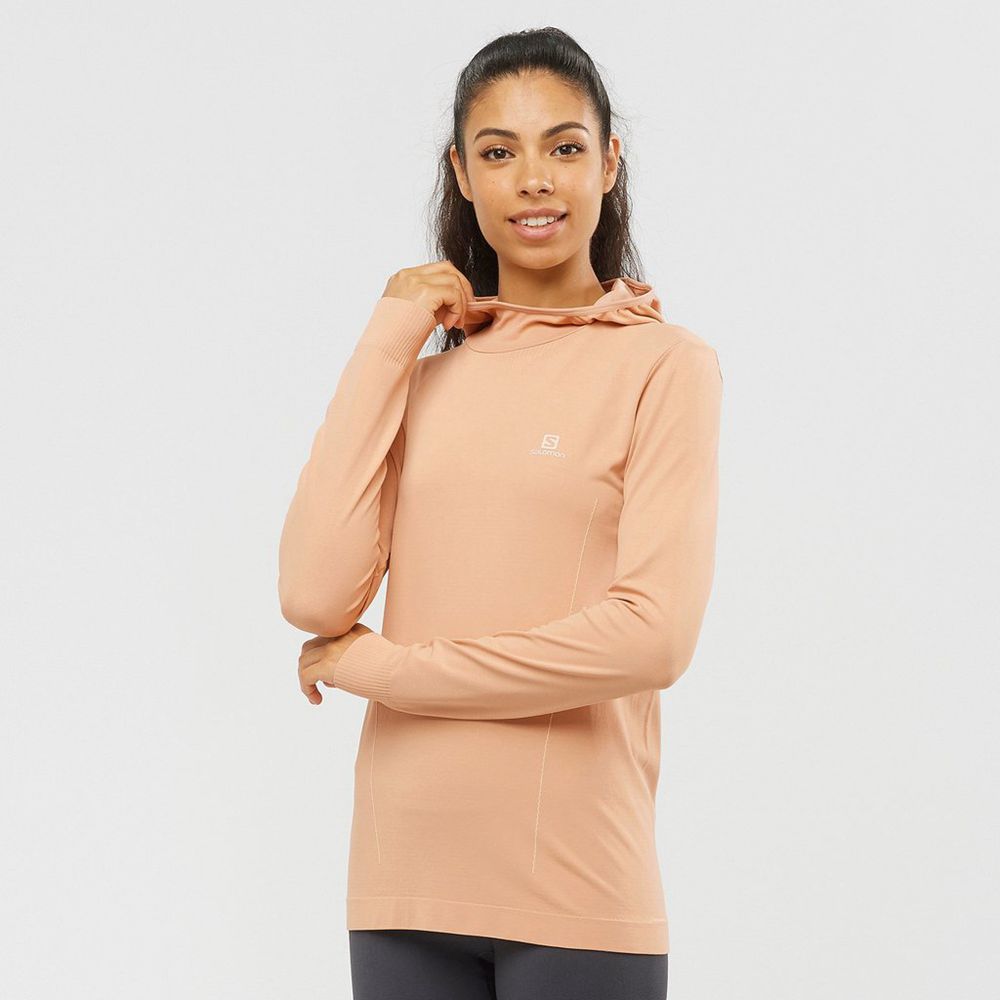 Women\'s Salomon ESSENTIAL SEAMLESS HOODIE Midlayers Beige | US-GNQE364