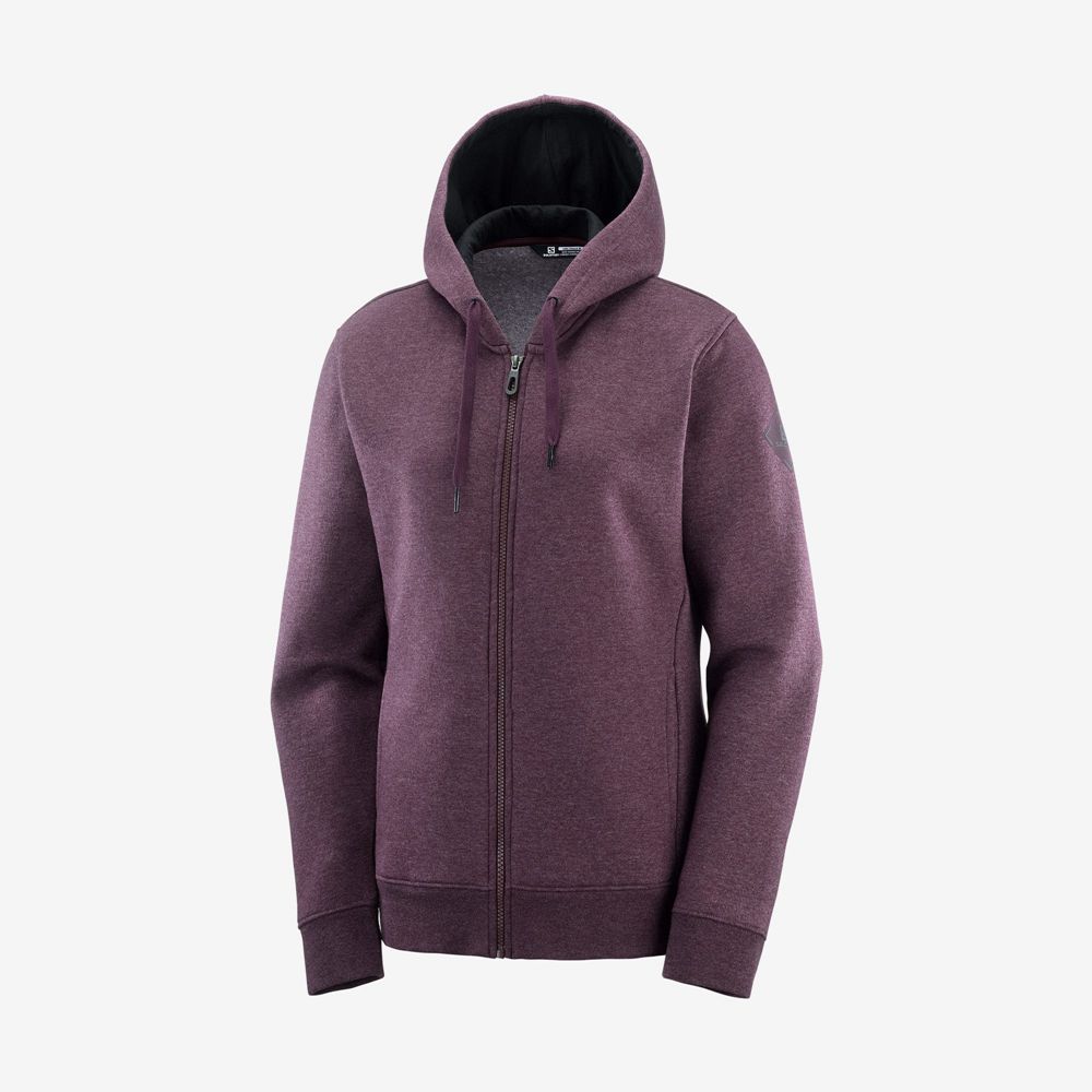 Women's Salomon ESSENTIAL WARM Jacket Hoodie Midlayers Burgundy | US-WJLB508