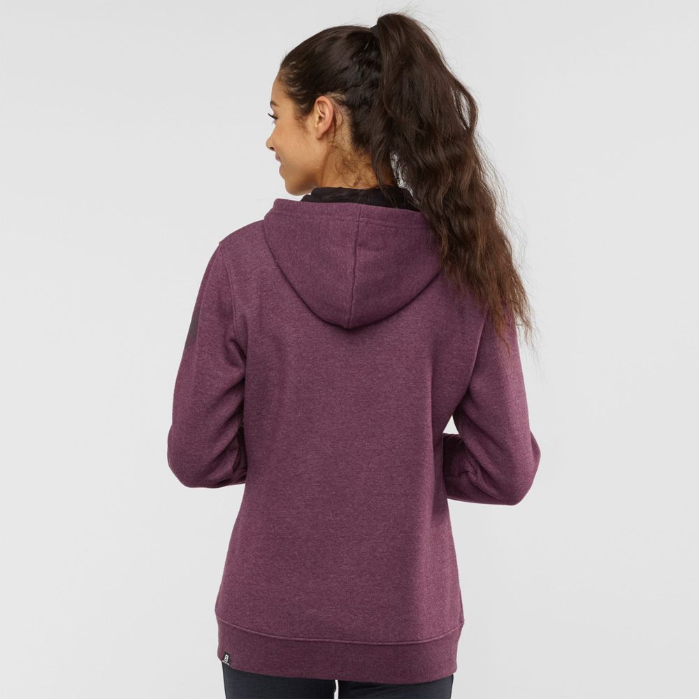 Women's Salomon ESSENTIAL WARM Jacket Hoodie Midlayers Burgundy | US-WJLB508