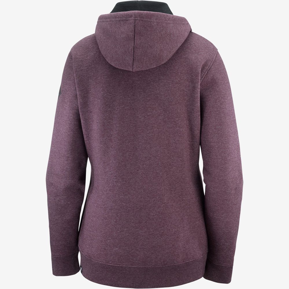 Women's Salomon ESSENTIAL WARM Jacket Hoodie Midlayers Burgundy | US-WJLB508