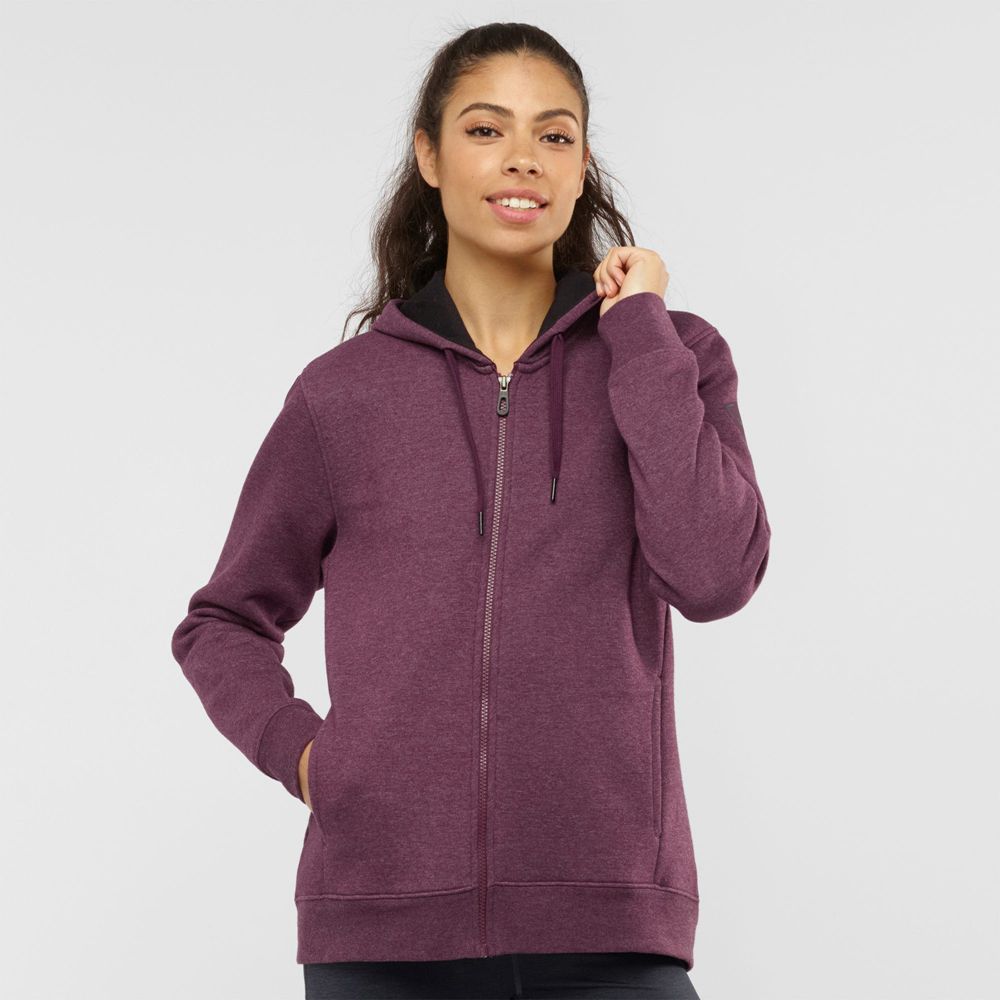 Women\'s Salomon ESSENTIAL WARM Jacket Hoodie Midlayers Burgundy | US-WJLB508