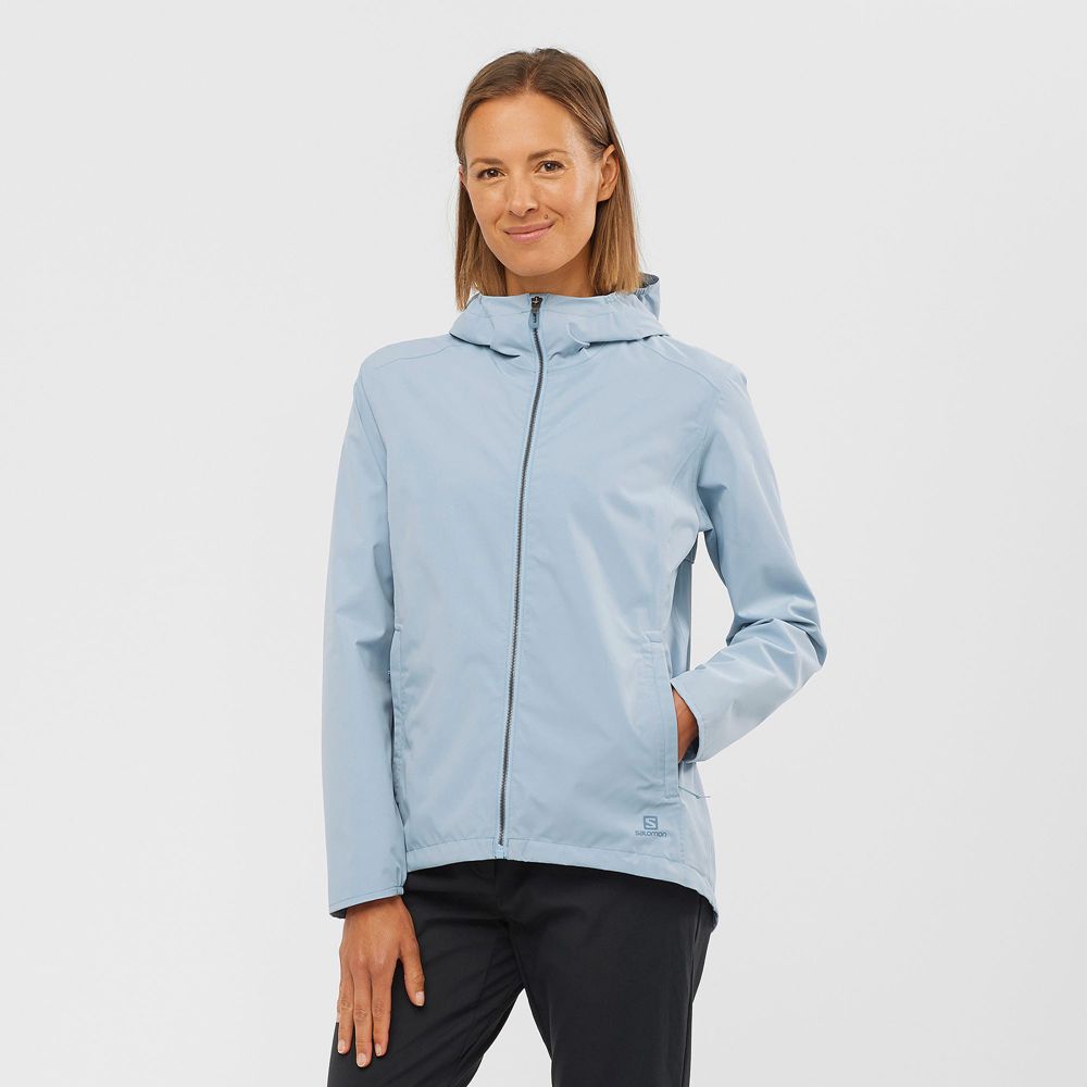 Women\'s Salomon ESSENTIAL WATERPROOF 2L Jackets Ashley Blue | US-GINZ452