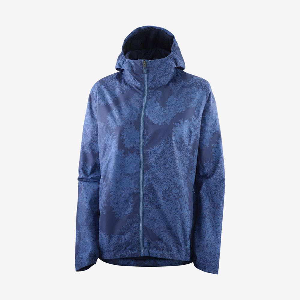 Women's Salomon ESSENTIAL WATERPROOF 2L Jackets Dark Denim | US-IGCQ549