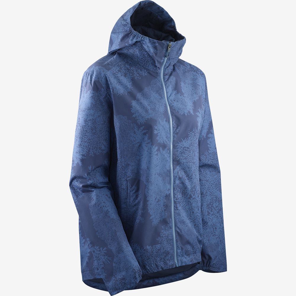 Women's Salomon ESSENTIAL WATERPROOF 2L Jackets Dark Denim | US-IGCQ549