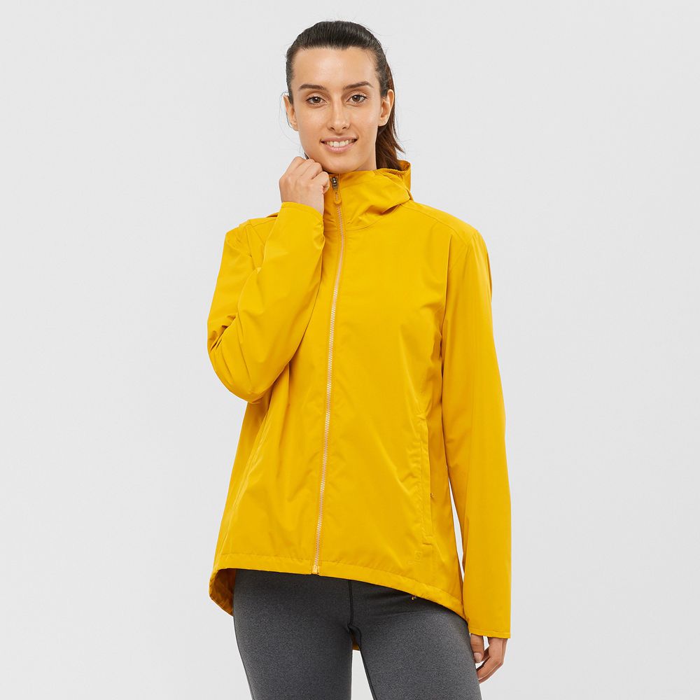 Women\'s Salomon ESSENTIAL WATERPROOF 2L Jackets Yellow | US-JQZT704