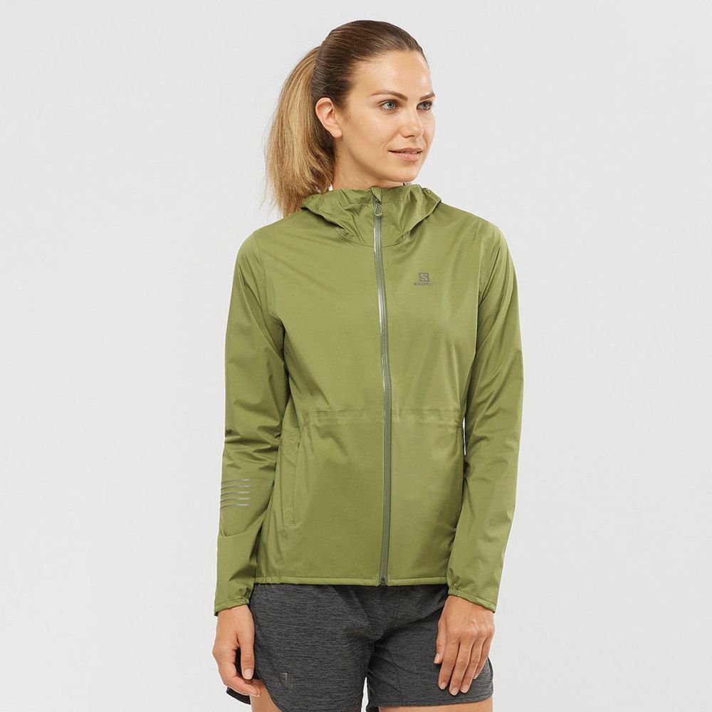 Women\'s Salomon LIGHTNING WATERPROOF Jackets Olive | US-WHYE639