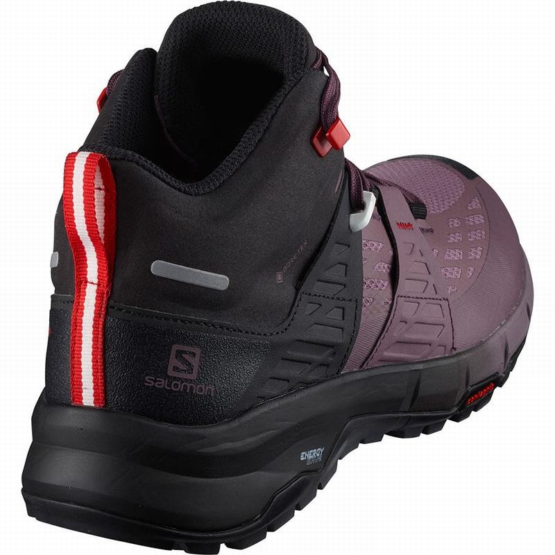 Women's Salomon ODYSSEY MID GTX W Hiking Shoes Black / Red | US-KWDJ812