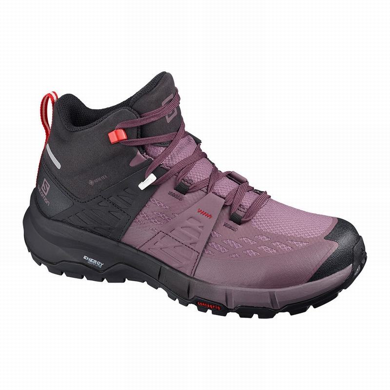 Women\'s Salomon ODYSSEY MID GTX W Hiking Shoes Black / Red | US-KWDJ812