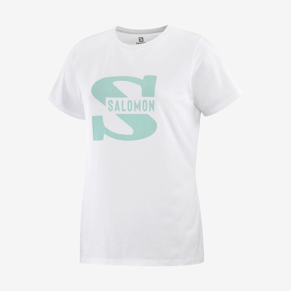 Women\'s Salomon OUTLIFE BIG LOGO Short Sleeve T Shirts White | US-ZLRK801