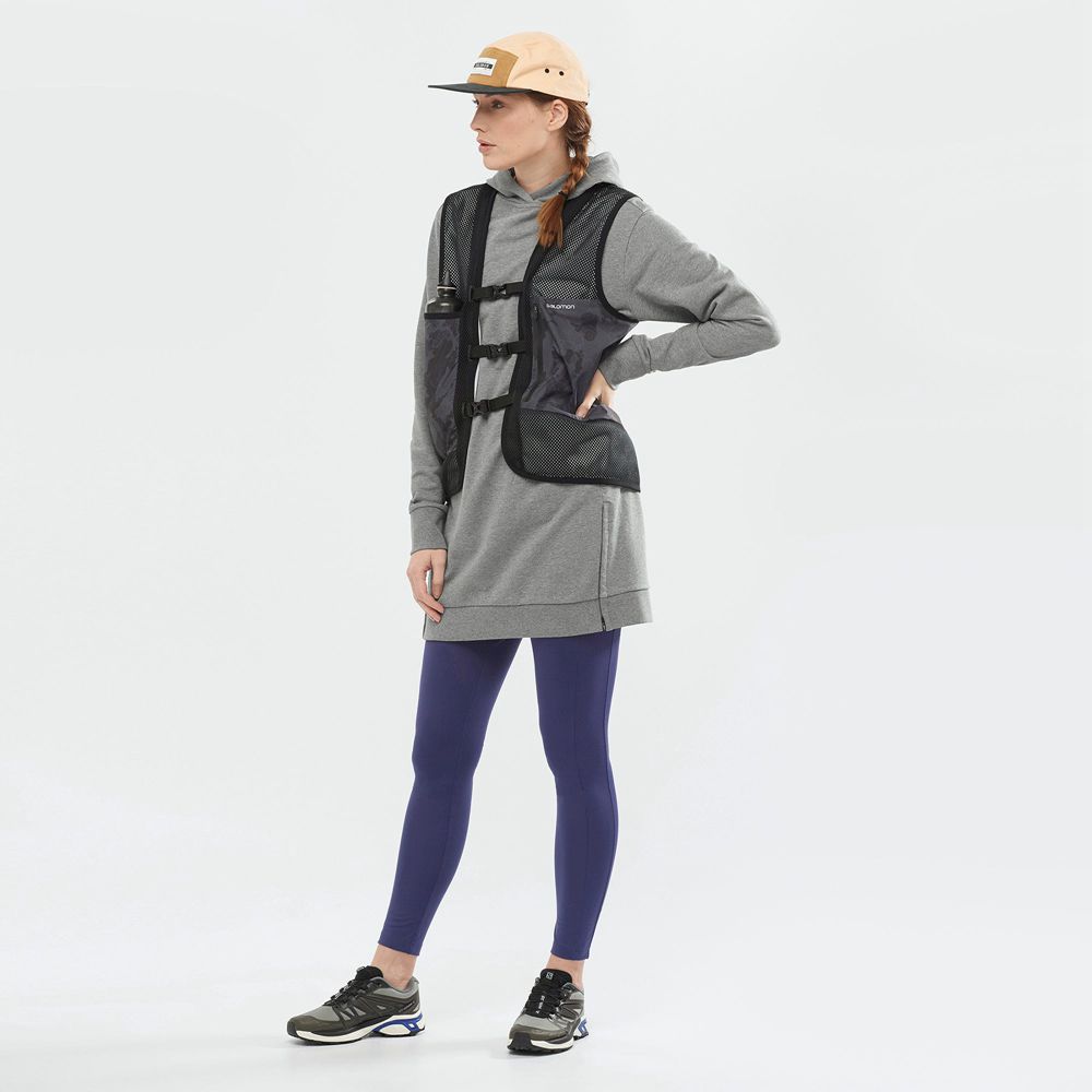 Women's Salomon OUTLIFE DRESS W Dress Hoodie Mid Grey | US-ZNUH056