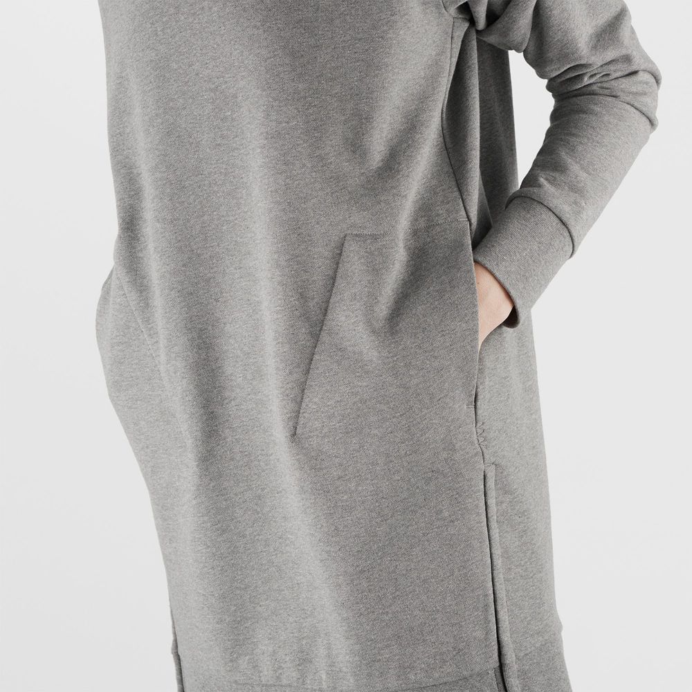 Women's Salomon OUTLIFE DRESS W Dress Hoodie Mid Grey | US-ZNUH056