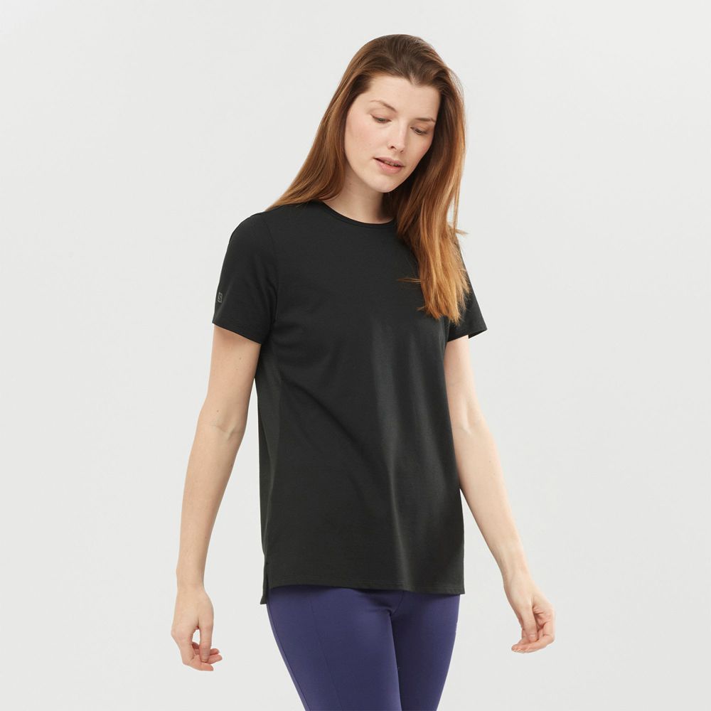 Women's Salomon OUTLIFE LAYERING W Short Sleeve T Shirts Black | US-ONEV234