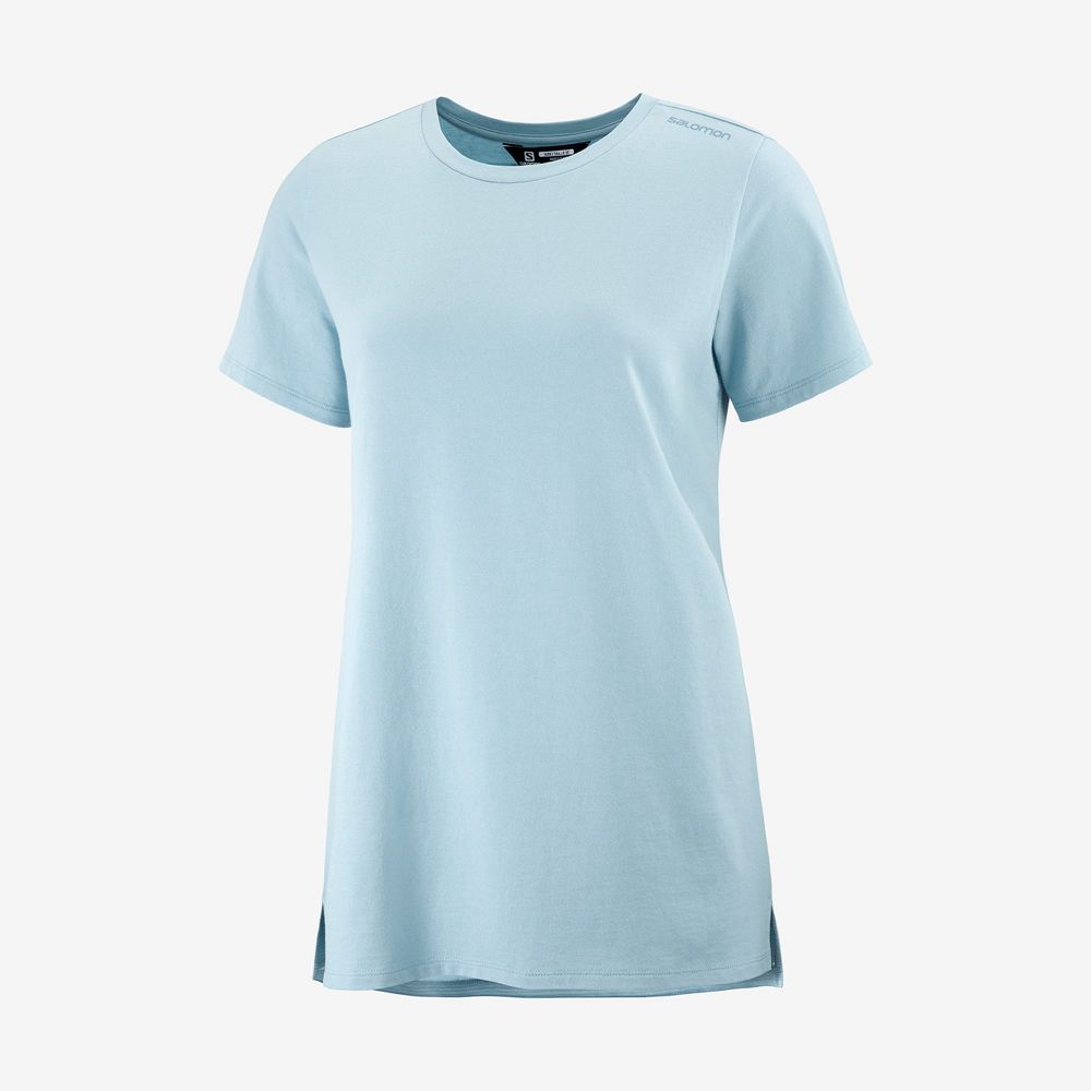 Women's Salomon OUTLIFE LAYERING W Short Sleeve T Shirts Ashley Blue | US-ZWPA517