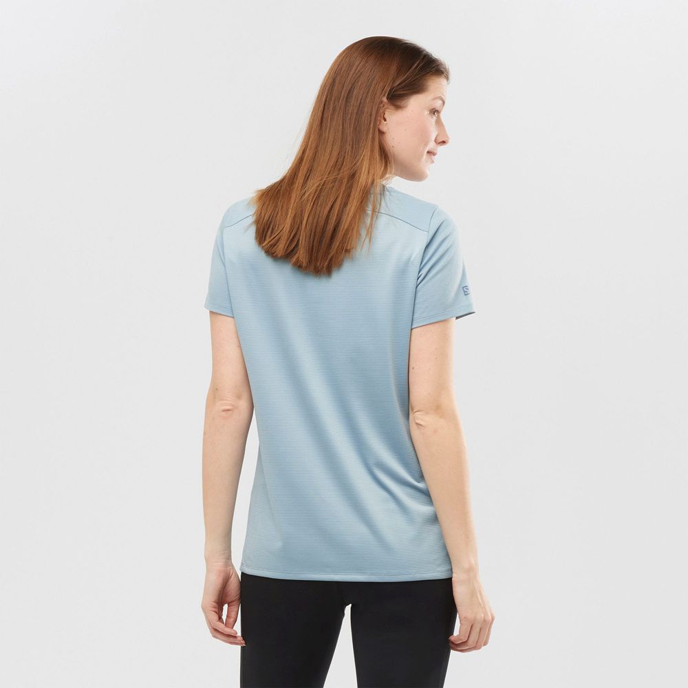 Women's Salomon OUTLIFE LAYERING W Short Sleeve T Shirts Ashley Blue | US-ZWPA517