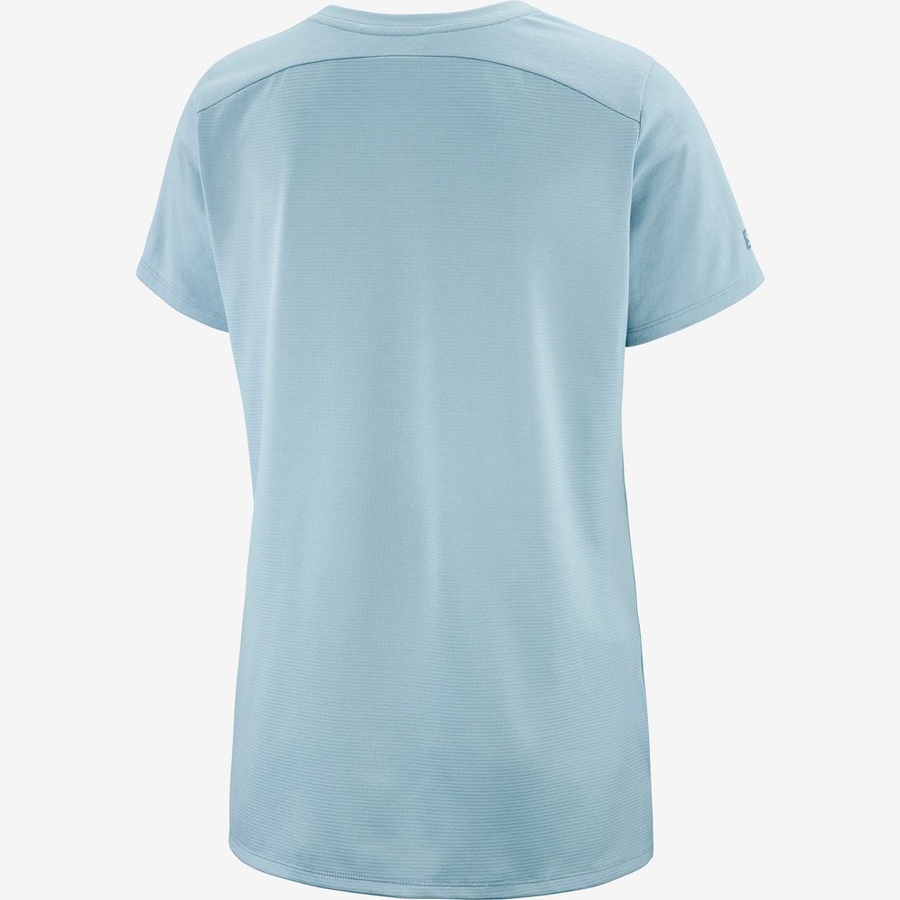 Women's Salomon OUTLIFE LAYERING W Short Sleeve T Shirts Ashley Blue | US-ZWPA517